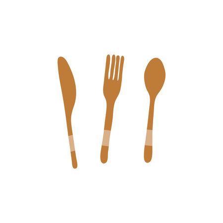 Doodle wooden knife, fork and spoon isolated on white background.のイラスト素材