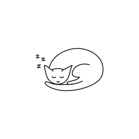 Doodle outline sleeping cat isolated on white background.のイラスト素材
