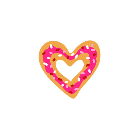 Doodle colorful heart shaped glazed donut isolated on white background.のイラスト素材