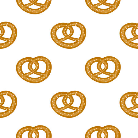 White seamless pattern with doodle colorful bavarian pretzels.のイラスト素材
