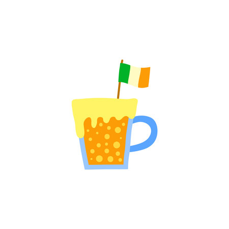 Doodle colorful beer in glass mug with Irish flag isolated on white background.のイラスト素材