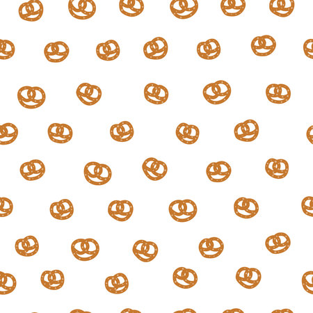 White seamless pattern with doodle colorful small pretzels.のイラスト素材