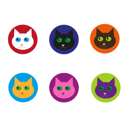 Vector set with cartoon cat icons. Colorful collection for avatars, labels and design.のイラスト素材
