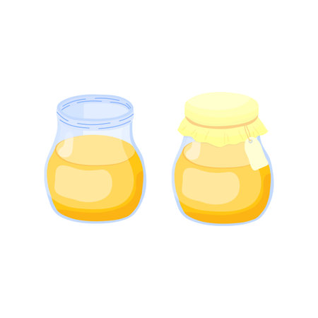 Cartoon honey in glass bottle isolated on white background.のイラスト素材