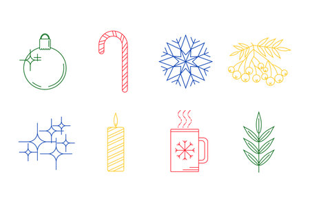 Set of Christmas and New Year thin line outline icons for design isolated on white background.のイラスト素材