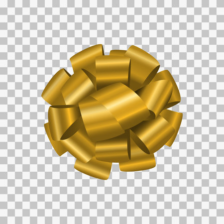 Realistic golden glossy bow isolated on transparent background.のイラスト素材