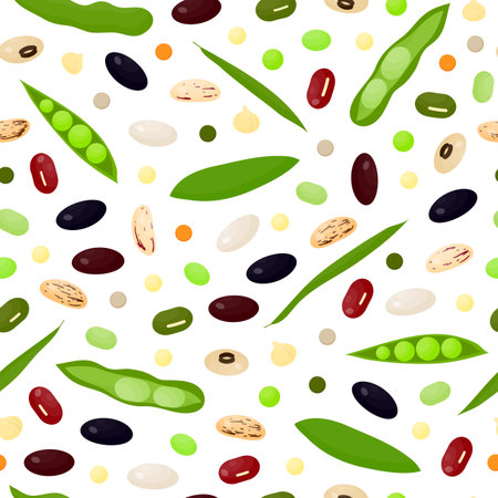 Seamless pattern with different beans and legumes.のイラスト素材