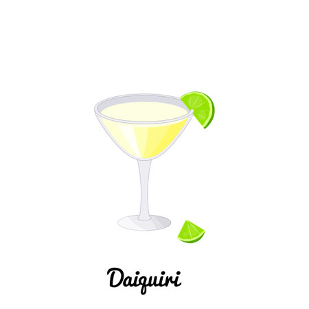 Daiquiri alcoholic cocktail with garnish in cartoon style isolated on white background.のイラスト素材