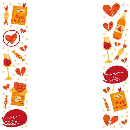 Poster with colorful doodles and space for text on white background. Anti Valentine s day concept.のイラスト素材