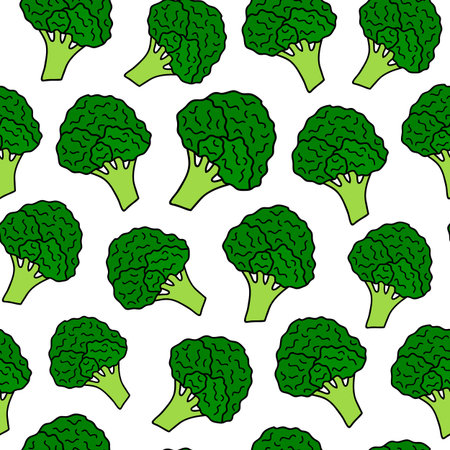 Seamless pattern with hand drawn green broccoli.のイラスト素材