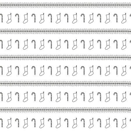 Simple black and white Christmas seamless pattern with doodle ornaments.のイラスト素材