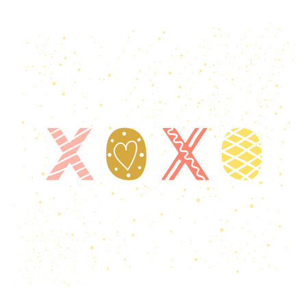 Cute hand drawn colorful lettering xoxo in scandinavian style isolated on white background.のイラスト素材