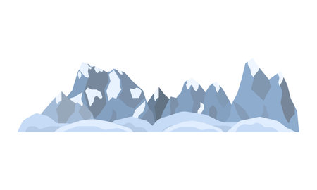 Composition of snowy Alpine mountains, glaciers and hills in flat style isolated on white background.のイラスト素材