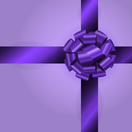 Lavender background with realistic glossy violet gift bow and ribbon.のイラスト素材