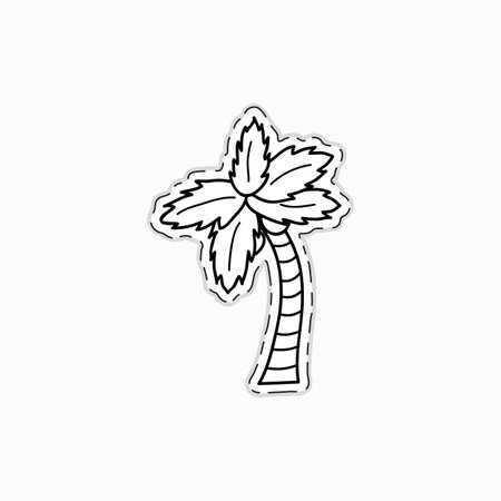 Hand drawn uncolored sticker of palm tree isolated on white background.のイラスト素材