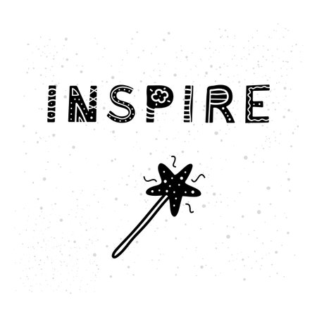 Cute hand drawn black lettering inspire in scandinavian style isolated on white background.のイラスト素材