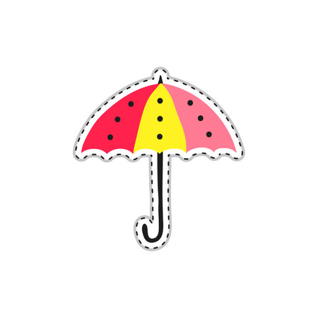 Colorful doodle sticker or patch with umbrella isolated on white background.のイラスト素材
