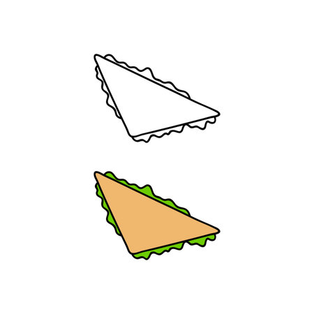 Hand drawn colored and outline triangle sandwich isolated on white background.のイラスト素材