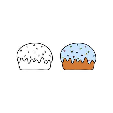 Doodle colored and outline easter kulich cake isolated on white background.のイラスト素材