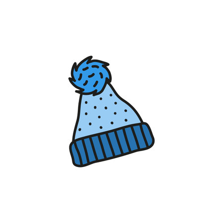 Cute doodle colored warm hat or beanie isolated on white background.のイラスト素材