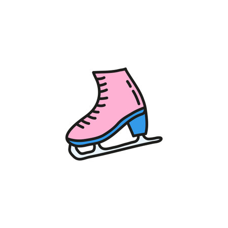 Cute doodle colored pink figure skate isolated on white background.のイラスト素材