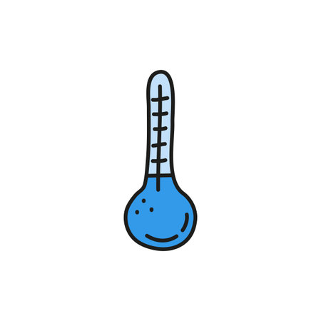 Doodle colored thermometer with cold temperature isolated on white background.のイラスト素材