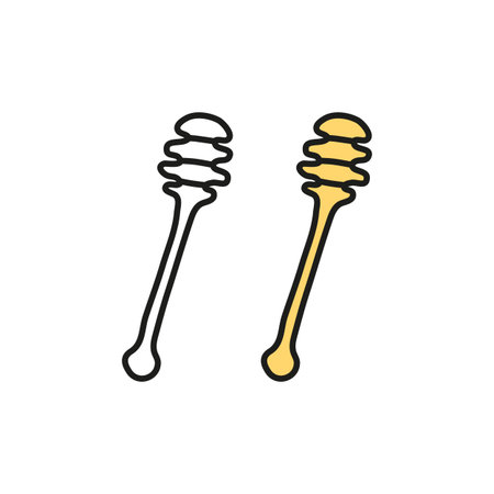 Doodle outline and colored honey dipper isolated on white background.のイラスト素材