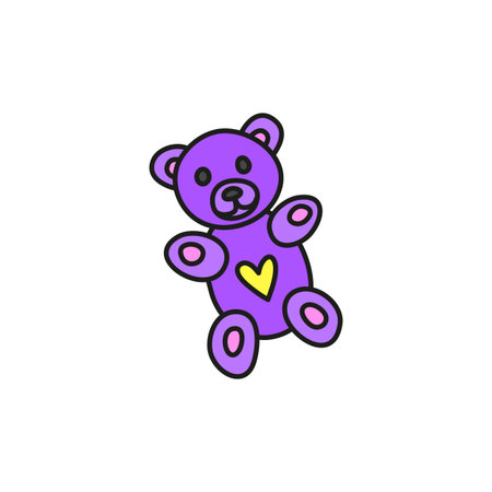 Doodle violet teddy bear toy isolated on white background.のイラスト素材