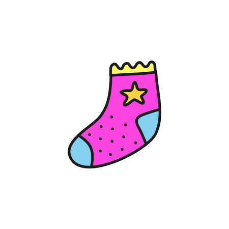 Cute doodle colored baby sock isolated on white background.のイラスト素材