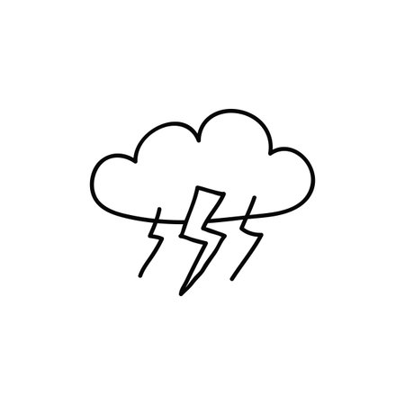 Doodle outline thunderstorm cloud isolated on white background.のイラスト素材