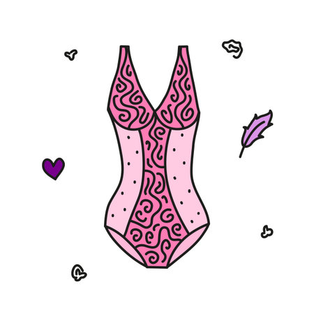 Hand drawn pink women bodysuit with elements around isolated on white background.のイラスト素材