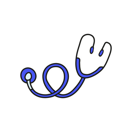 Doodle colored medical stethoscope isolated on white background.のイラスト素材