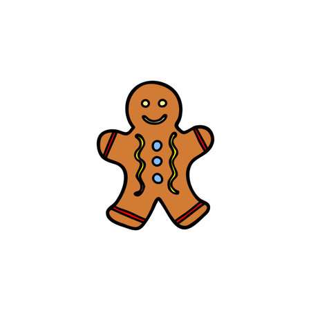 Doodle colored gingerbread cookie isolated on white background.のイラスト素材