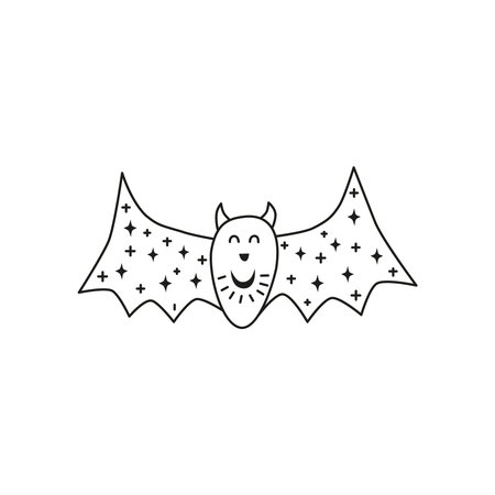 Doodle outline flying bat icon isolated on white background.のイラスト素材