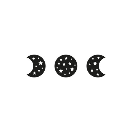 Bohemian black moon phases with stars isolated on white background. witchy moon. Alchemy esoteric magic talisman. mystical symbol.のイラスト素材