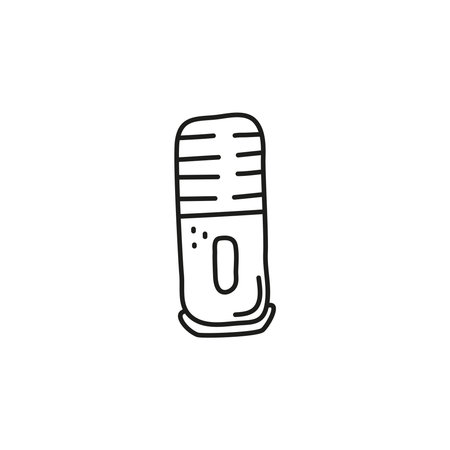 Doodle outline microphone icon isolated on white background.のイラスト素材