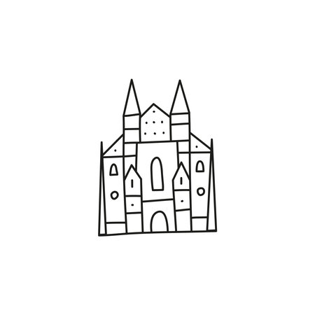 Doodle outline cathedral building icon isolated on white background.のイラスト素材