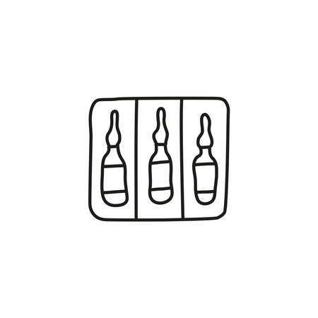 Doodle outline vaccine or injection ampoules isolated on white background.のイラスト素材