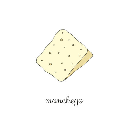 Hand drawn colored manchego cheese isolated on white background.のイラスト素材