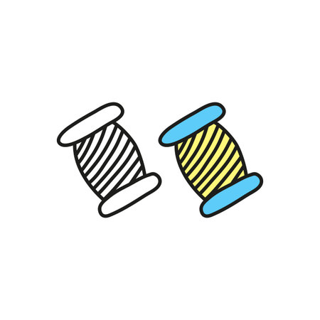 Doodle outline and colored skein of thread isolated on white background.のイラスト素材