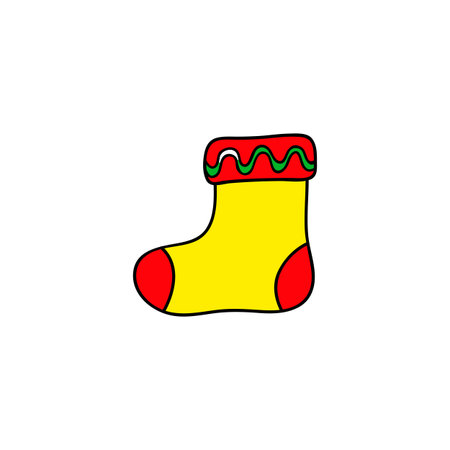 Doodle colored Christmas sock isolated on white background.のイラスト素材