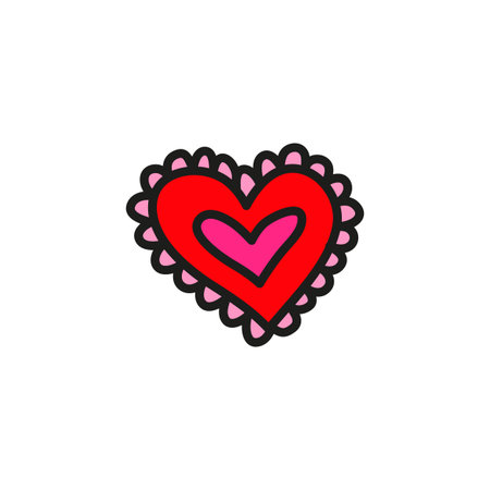 Doodle colored postcard heart with frill isolated on white background.のイラスト素材