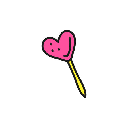 Doodle colored heart shaped lollipop isolated on white background.のイラスト素材