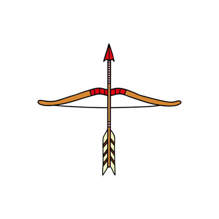 Doodle colored bow and arrow isolated on white background.のイラスト素材