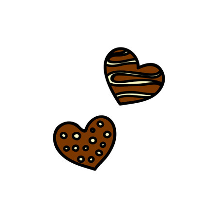 Doodle colored chocolate heart shaped candies isolated on white backgroundのイラスト素材