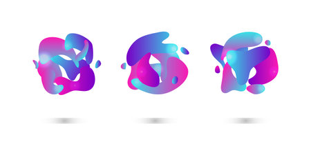 Groups of colorful liquid dynamical gradient shapes isolated on white background.のイラスト素材