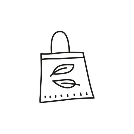 Doodle outline paper shopping bag isolated on white background.のイラスト素材