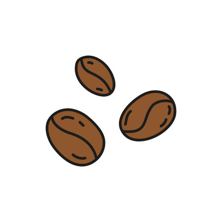 Doodle colored coffee beans isolated on white background.のイラスト素材
