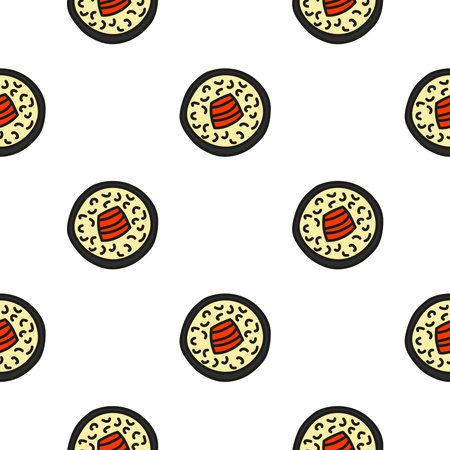 Seamless pattern with doodle colored maki sushi.のイラスト素材