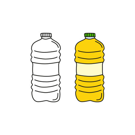 Doodle outline and colored cooking oil in plastic bottle isolated on white background.のイラスト素材